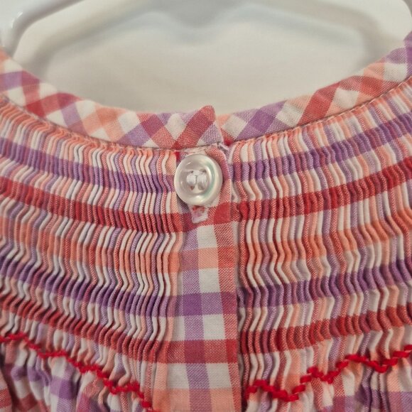 Girls Smocked Gingham Dress With Crab Embroidery & Flutter Sleeves - Picture 5 of 8